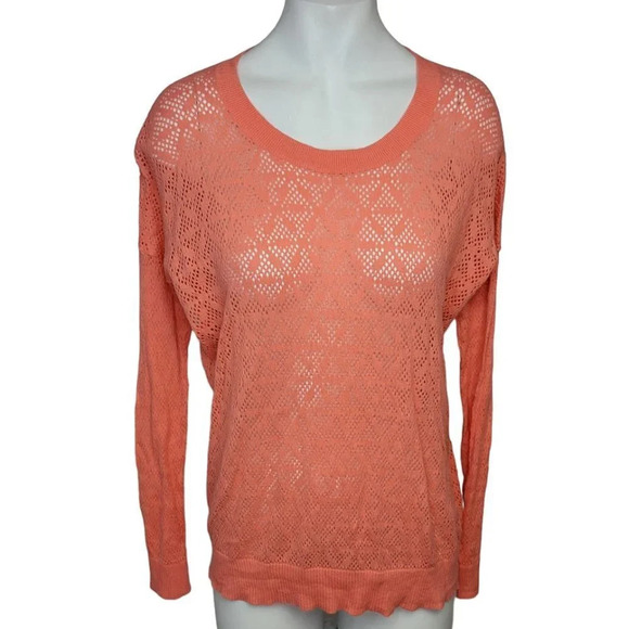 Madewell Coral Perforated Long Sleeve Top - Picture 1 of 7